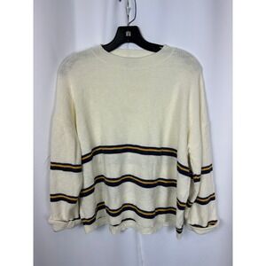 Miou Muse Cream Navy Yellow Striped Crewneck Sweater‎ Preppy Coastal Large